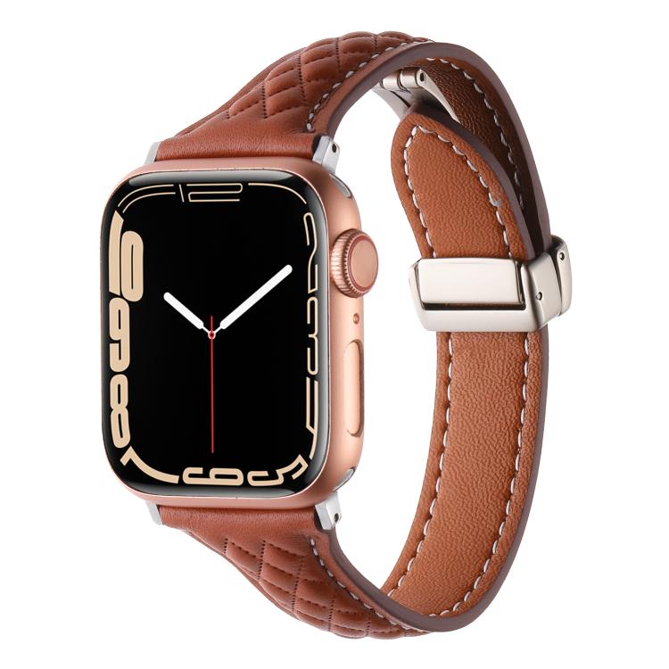 For Apple Watch 46mm / 49mm / 45mm / 44mm Kalebol Diamond Pattern Magnetic Buckle Leather Strap(Brown) by Kalebol