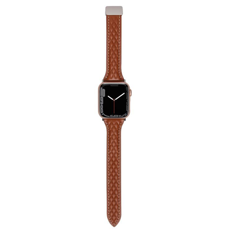 For Apple Watch 46mm / 49mm / 45mm / 44mm Kalebol Diamond Pattern Magnetic Buckle Leather Strap(Brown) by Kalebol