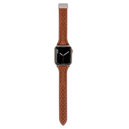 For Apple Watch 46mm / 49mm / 45mm / 44mm Kalebol Diamond Pattern Magnetic Buckle Leather Strap(Brown) by Kalebol