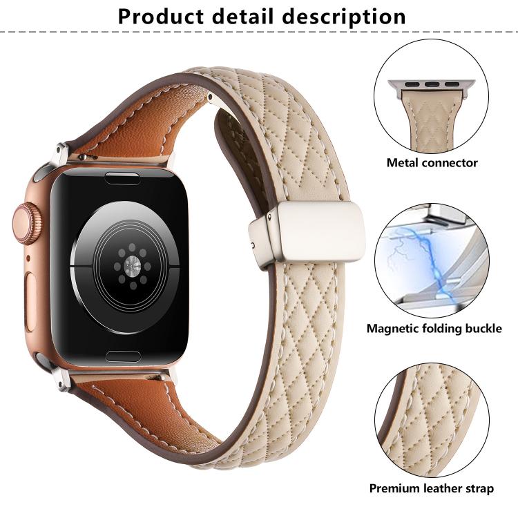 For Apple Watch 46mm / 49mm / 45mm / 44mm Kalebol Diamond Pattern Magnetic Buckle Leather Strap(Black) by Kalebol