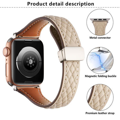 For Apple Watch 46mm / 49mm / 45mm / 44mm Kalebol Diamond Pattern Magnetic Buckle Leather Strap(Red) by Kalebol