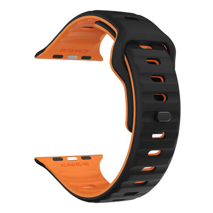 For Apple Watch 46mm / 49mm / 45mm / 44mm Kalebol Wave Reverse Buckle Two-color Silicone Strap(Black Orange) by Kalebol