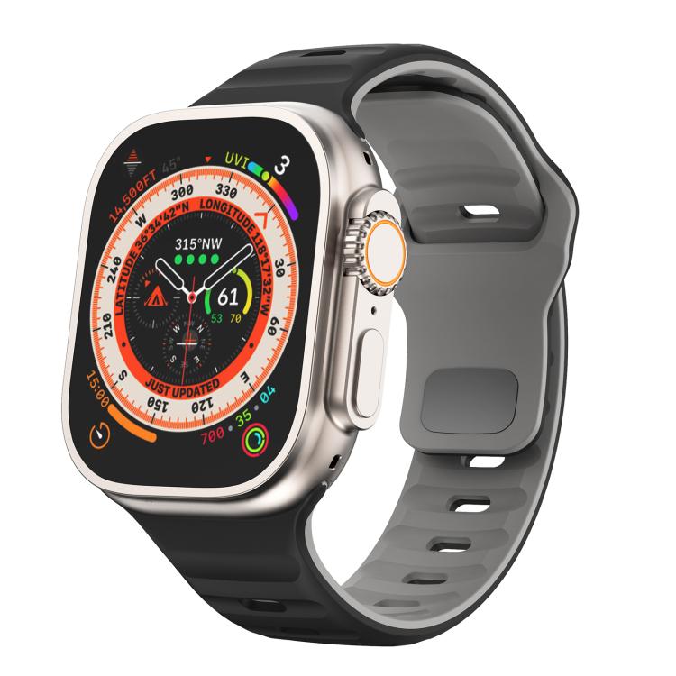 For Apple Watch 46mm / 49mm / 45mm / 44mm Kalebol Wave Reverse Buckle Two-color Silicone Strap(Black Grey) by Kalebol