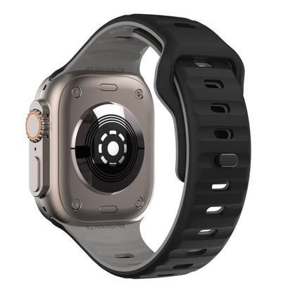 For Apple Watch 46mm / 49mm / 45mm / 44mm Kalebol Wave Reverse Buckle Two-color Silicone Strap(Black Grey) by Kalebol