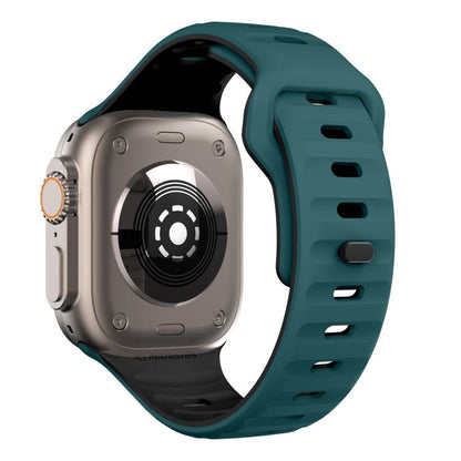 For Apple Watch 46mm / 49mm / 45mm / 44mm Kalebol Wave Reverse Buckle Two-color Silicone Strap(Dark Green Black) by Kalebol