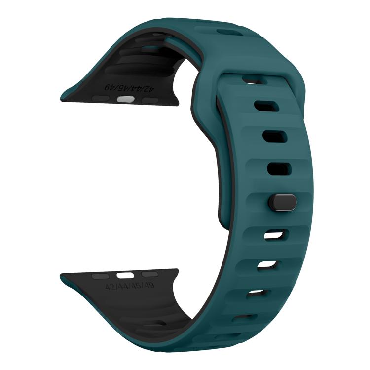 For Apple Watch 46mm / 49mm / 45mm / 44mm Kalebol Wave Reverse Buckle Two-color Silicone Strap(Dark Green Black) by Kalebol