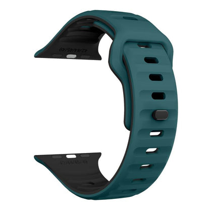 For Apple Watch 46mm / 49mm / 45mm / 44mm Kalebol Wave Reverse Buckle Two-color Silicone Strap(Dark Green Black) by Kalebol