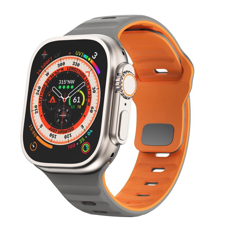 For Apple Watch 46mm / 49mm / 45mm / 44mm Kalebol Wave Reverse Buckle Two-color Silicone Strap(Space Grey Orange) by Kalebol