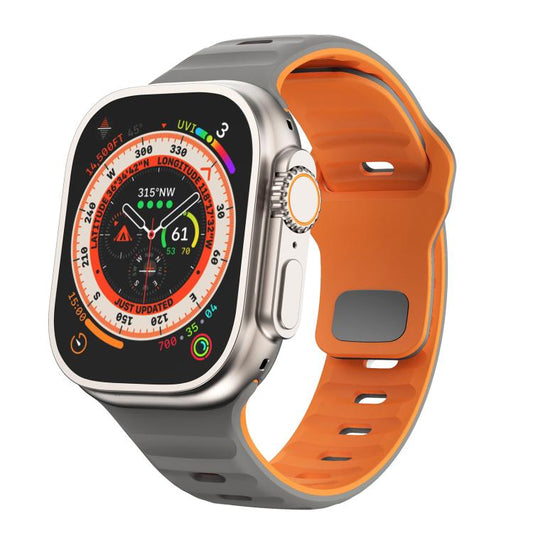 For Apple Watch 46mm / 49mm / 45mm / 44mm Kalebol Wave Reverse Buckle Two-color Silicone Strap(Space Grey Orange) by Kalebol