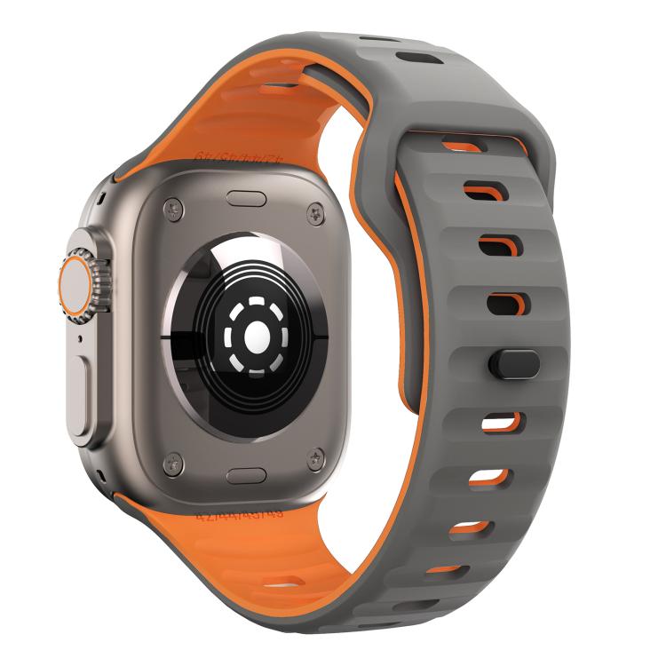 For Apple Watch 46mm / 49mm / 45mm / 44mm Kalebol Wave Reverse Buckle Two-color Silicone Strap(Space Grey Orange) by Kalebol
