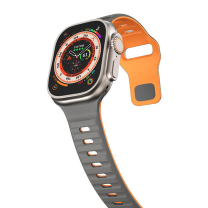 For Apple Watch 46mm / 49mm / 45mm / 44mm Kalebol Wave Reverse Buckle Two-color Silicone Strap(Space Grey Orange) by Kalebol