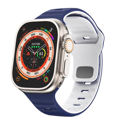 For Apple Watch 46mm / 49mm / 45mm / 44mm Kalebol Wave Reverse Buckle Two-color Silicone Strap(Midnight Blue White) by Kalebol