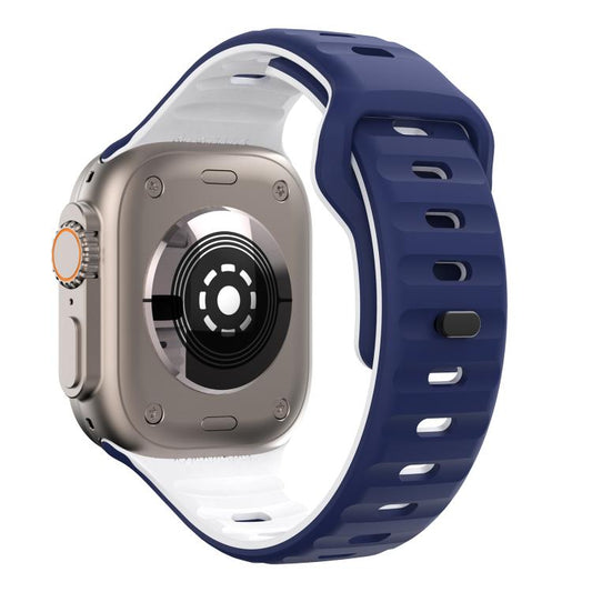 For Apple Watch 46mm / 49mm / 45mm / 44mm Kalebol Wave Reverse Buckle Two-color Silicone Strap(Midnight Blue White) by Kalebol