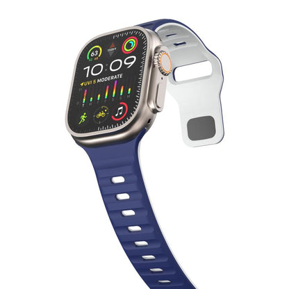 For Apple Watch 46mm / 49mm / 45mm / 44mm Kalebol Wave Reverse Buckle Two-color Silicone Strap(Midnight Blue White) by Kalebol