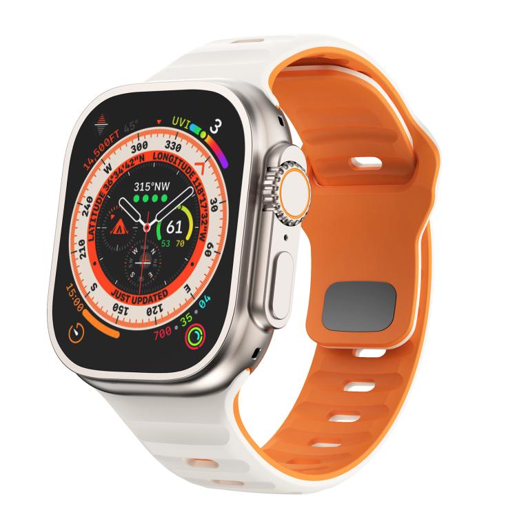For Apple Watch 46mm / 49mm / 45mm / 44mm Kalebol Wave Reverse Buckle Two-color Silicone Strap(Starlight Orange) by Kalebol