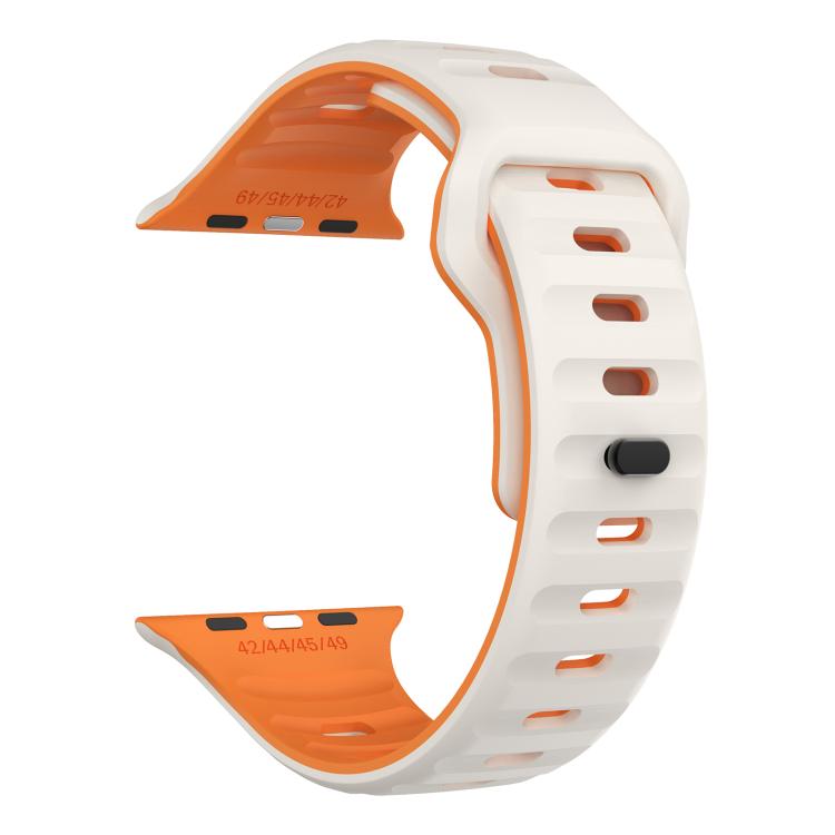 For Apple Watch 46mm / 49mm / 45mm / 44mm Kalebol Wave Reverse Buckle Two-color Silicone Strap(Starlight Orange) by Kalebol