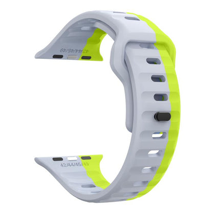 For Apple Watch 46mm / 49mm / 45mm / 44mm Kalebol Wave Reverse Buckle Two-color Silicone Strap(Wild Path Grey Green) by Kalebol