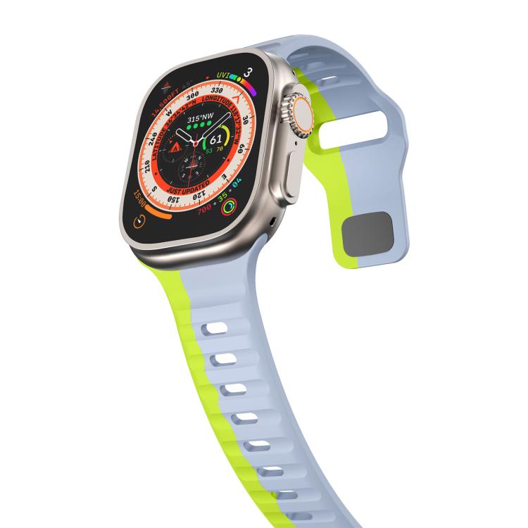 For Apple Watch 46mm / 49mm / 45mm / 44mm Kalebol Wave Reverse Buckle Two-color Silicone Strap(Wild Path Grey Green) by Kalebol