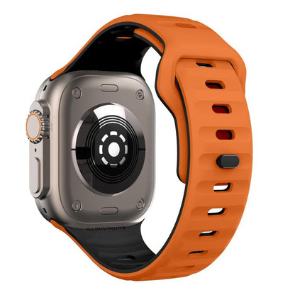 For Apple Watch 42mm / 41mm / 40mm / 38mm Kalebol Wave Reverse Buckle Two-color Silicone Strap(Orange Black) by Kalebol