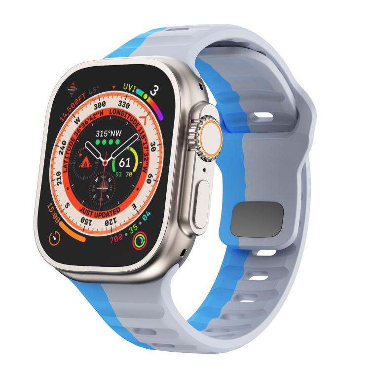 For Apple Watch 42mm / 41mm / 40mm / 38mm Kalebol Wave Reverse Buckle Two-color Silicone Strap(Wild Path Grey Blue) by Kalebol