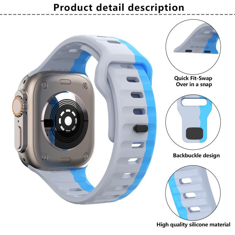 For Apple Watch 42mm / 41mm / 40mm / 38mm Kalebol Wave Reverse Buckle Two-color Silicone Strap(Wild Path Grey Orange) by Kalebol