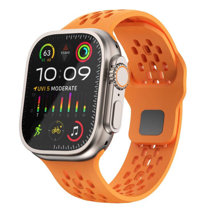 For Apple Watch 46mm / 49mm / 45mm / 44mm Kalebol Mesh Reverse Buckle Silicone Strap(Orange) by Kalebol