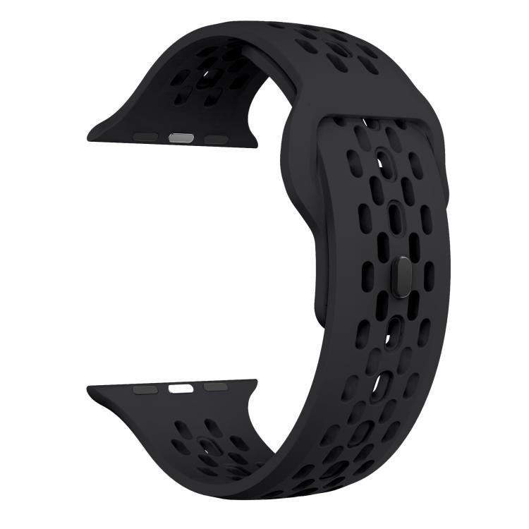 For Apple Watch 46mm / 49mm / 45mm / 44mm Kalebol Mesh Reverse Buckle Silicone Strap(Black) by Kalebol
