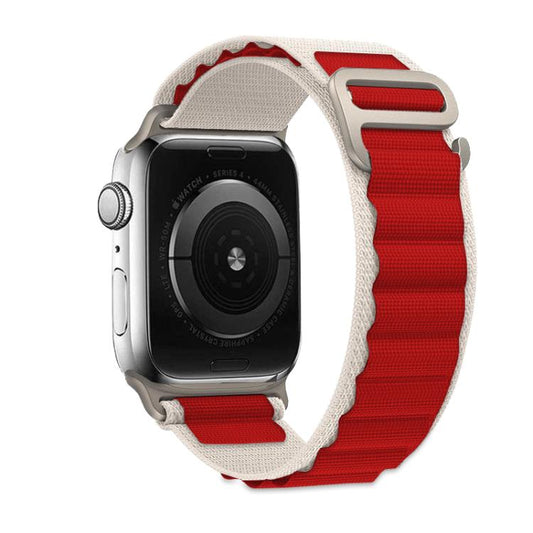 For Apple Watch 46mm / 49mm / 45mm / 44mm Kalebol Aline Nylon Loop Watch Band(Red+White) by Kalebol
