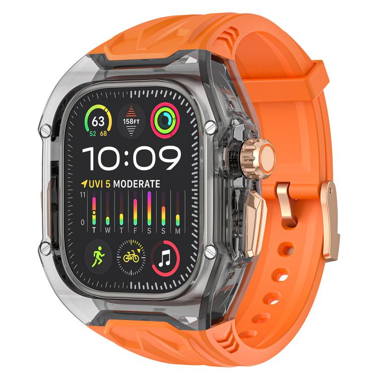 For Apple Watch Ultra 2 / 1 49mm Kalebol Glacier Integrated Transparent Silicone Strap(Orange Transparent Black) by Kalebol