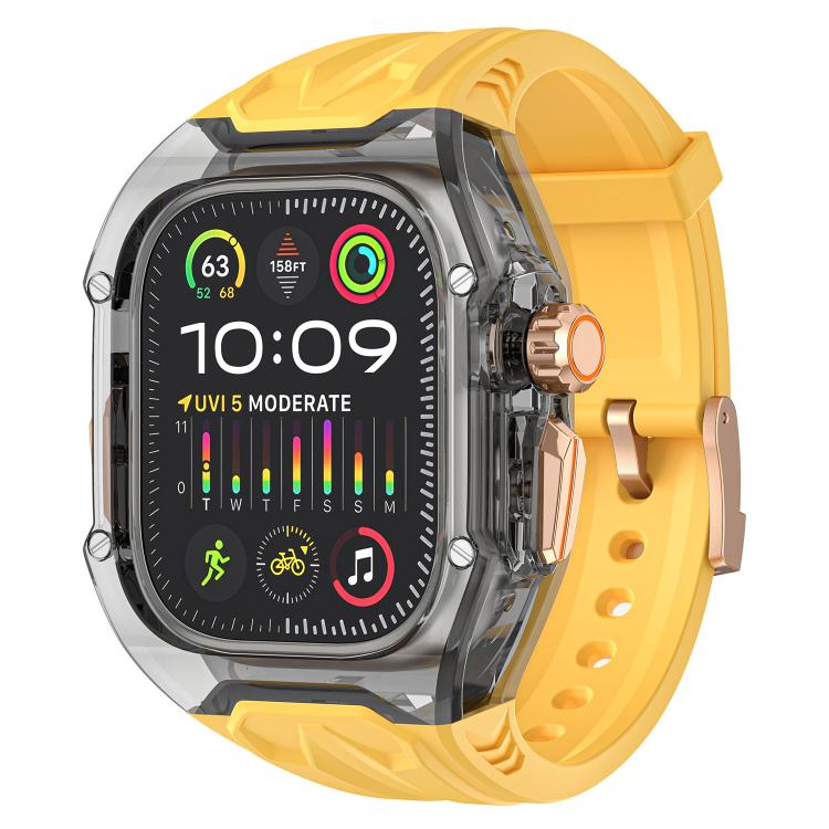 For Apple Watch Ultra 2 / 1 49mm Kalebol Glacier Integrated Transparent Silicone Strap(Yellow Transparent Black) by Kalebol