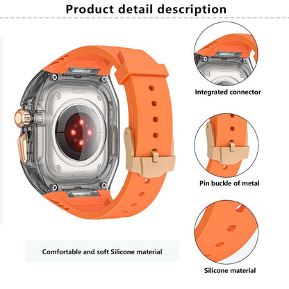 For Apple Watch 46mm / 45mm / 44mm / 42mm Kalebol Glacier Integrated Transparent Silicone Strap(Orange Transparent Black) by Kalebol
