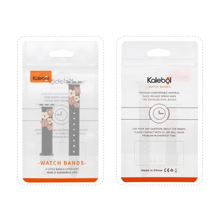 For Apple Watch 46mm / 49mm / 45mm / 44mm Kalebol Studded Flower Leather Strap(Black) by Kalebol