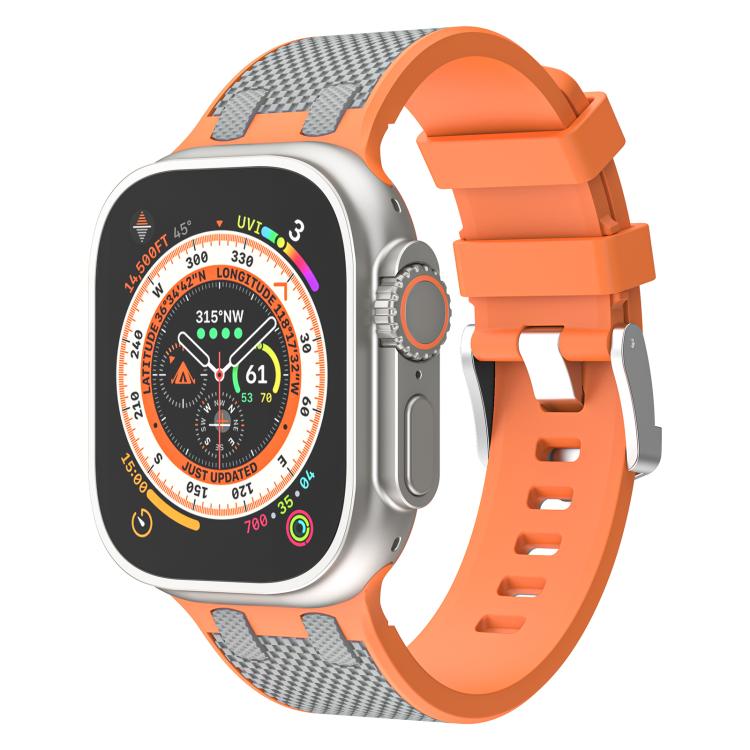 For Apple Watch 46mm / 49mm / 45mm / 44mm Kalebol Farmhouse Oak Silicone Strap(Orange + Grey) by Kalebol