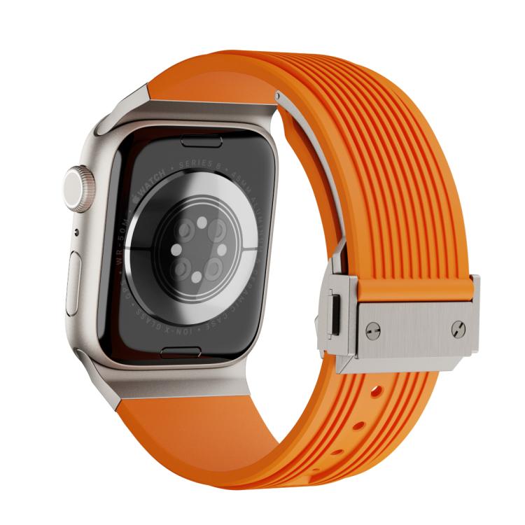 For Apple Watch 46mm / 49mm / 45mm / 44mm Kalebol High Elasticity L-shaped Nail Silicone Strap(Orange) by Kalebol