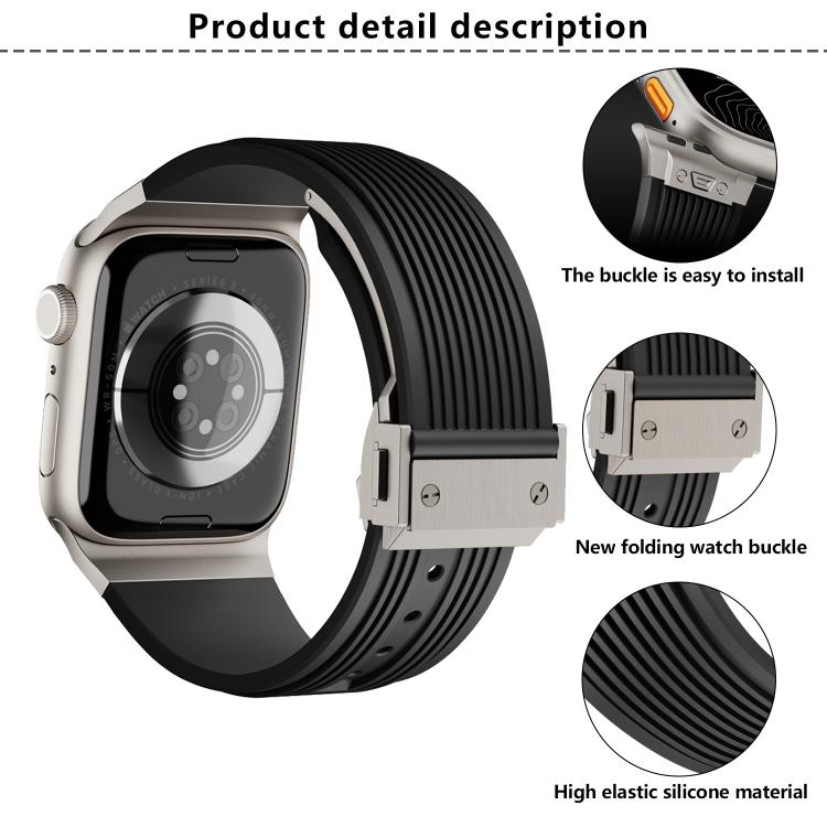 For Apple Watch 46mm / 49mm / 45mm / 44mm Kalebol High Elasticity L-shaped Nail Silicone Strap(Black) by Kalebol