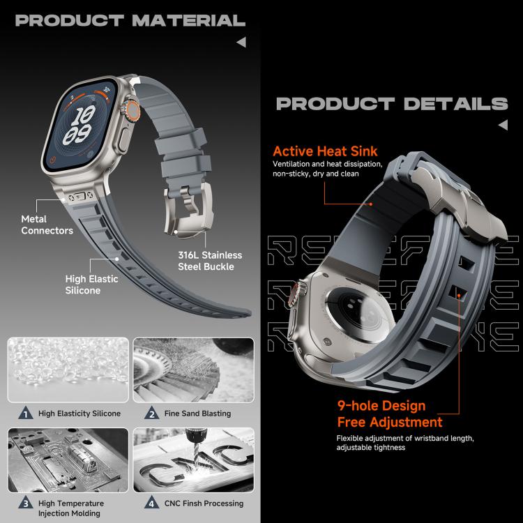 For Apple Watch 46mm / 49mm / 45mm / 44mm Kalebol High Stretch Silicone Armor Watch Band(Black) by Kalebol