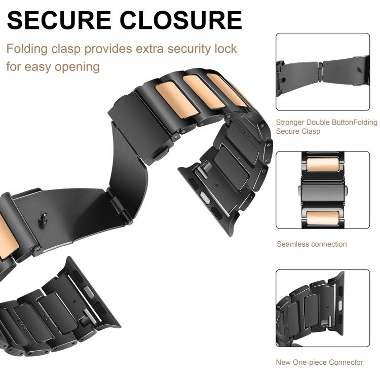 For Apple Watch 46mm / 49mm / 45mm / 44mm Kalebol Tooling Metal Zinc Alloy Watch Band(Black Rose Gold) by Kalebol