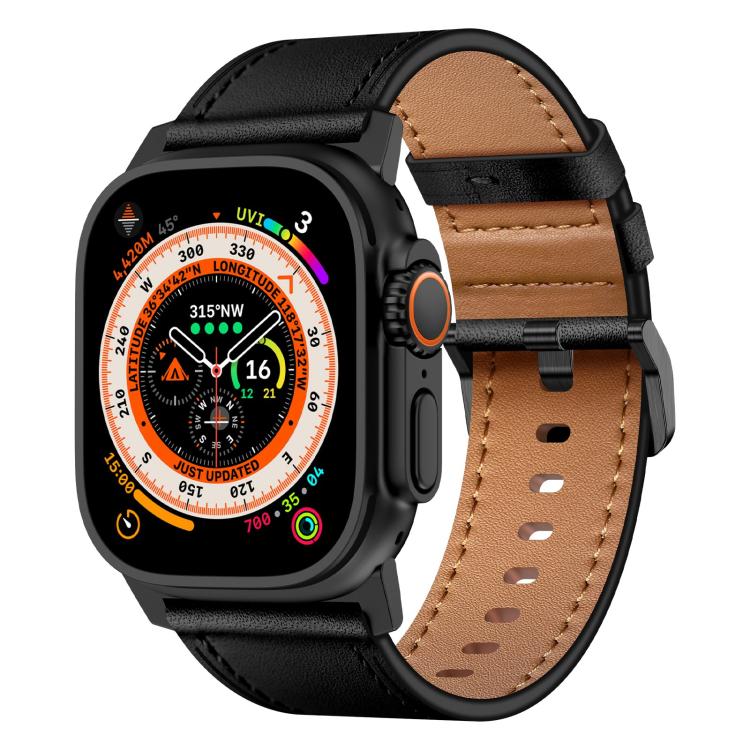 For Apple Watch 46mm / 49mm / 45mm / 44mm Kalebol Genuine Leather Watch Band(Black) by Kalebol