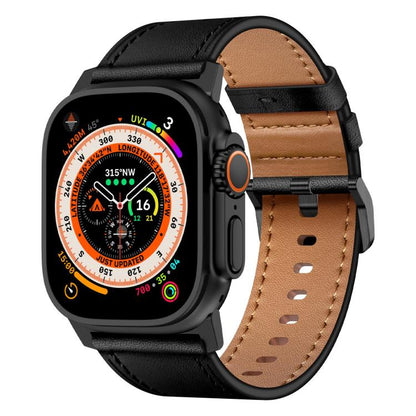 For Apple Watch 46mm / 49mm / 45mm / 44mm Kalebol Genuine Leather Watch Band(Black) by Kalebol