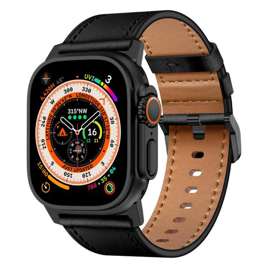 For Apple Watch 46mm / 49mm / 45mm / 44mm Kalebol Genuine Leather Watch Band(Black) by Kalebol