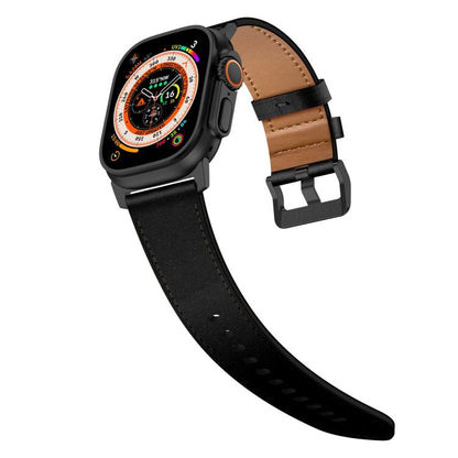For Apple Watch 46mm / 49mm / 45mm / 44mm Kalebol Genuine Leather Watch Band(Black) by Kalebol