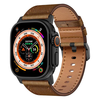 For Apple Watch 46mm / 49mm / 45mm / 44mm Kalebol Genuine Leather Watch Band(Black Dark Brown) by Kalebol
