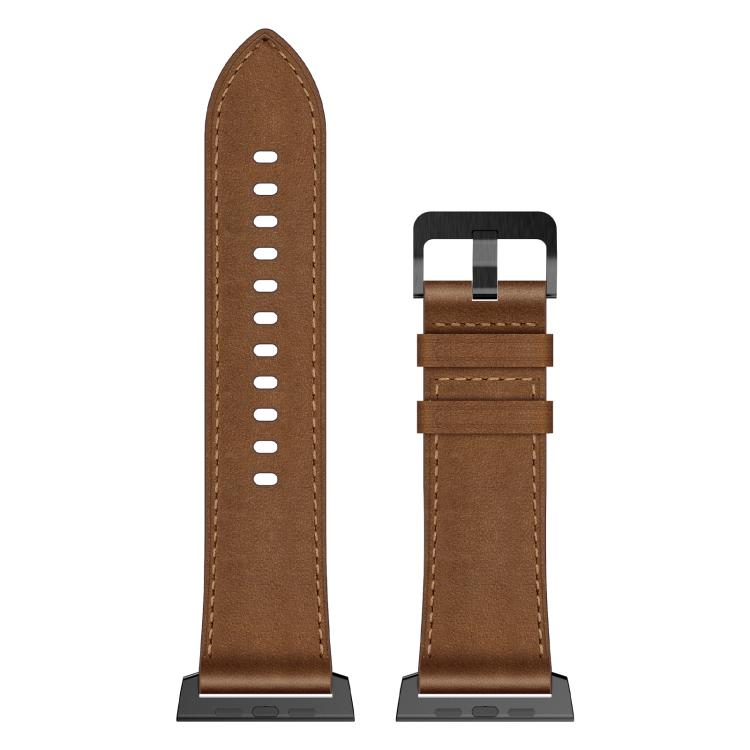 For Apple Watch 46mm / 49mm / 45mm / 44mm Kalebol Genuine Leather Watch Band(Black Dark Brown) by Kalebol