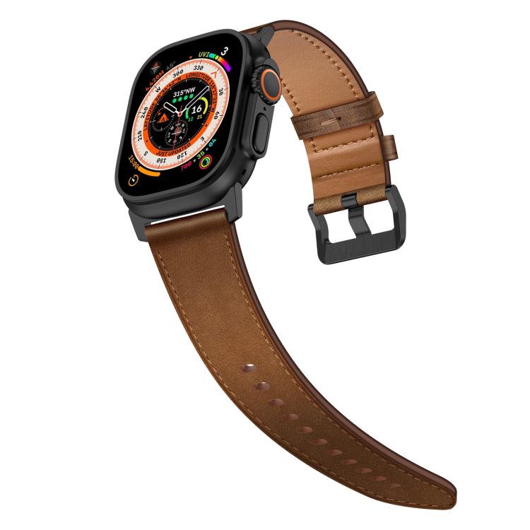 For Apple Watch 46mm / 49mm / 45mm / 44mm Kalebol Genuine Leather Watch Band(Black Dark Brown) by Kalebol