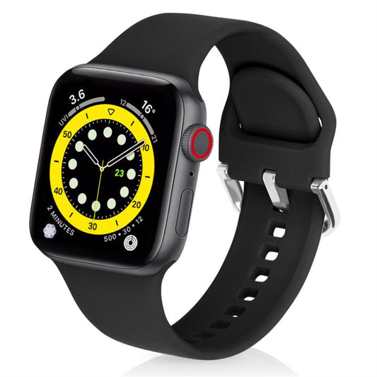 For Apple Watch 46mm / 49mm / 45mm / 44mm Kalebol Metal Pin Buckle Silicone Watch Band(Black) by Kalebol