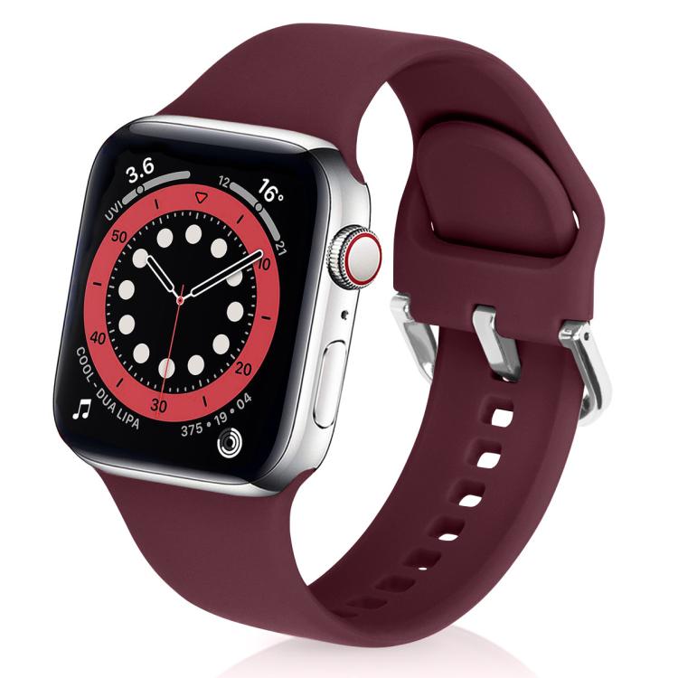 For Apple Watch 46mm / 49mm / 45mm / 44mm Kalebol Metal Pin Buckle Silicone Watch Band(Wine Red) by Kalebol