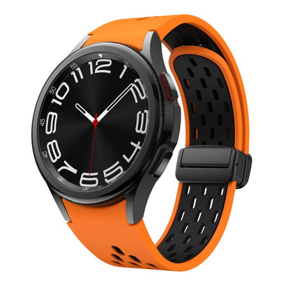 For Samsung Galaxy Watch 4 / 5 / 6 Kalebol Two-color Mesh Magnetic Black Buckle Silicone Strap(Orange Black) by Kalebol