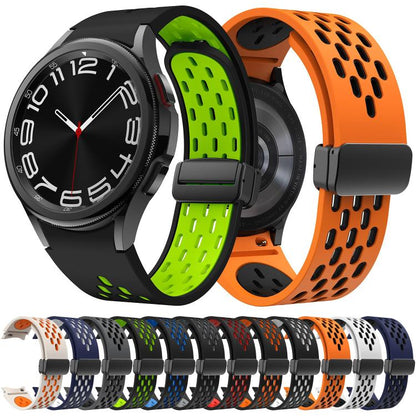 For Samsung Galaxy Watch 4 / 5 / 6 Kalebol Two-color Mesh Magnetic Black Buckle Silicone Strap(Orange Black) by Kalebol