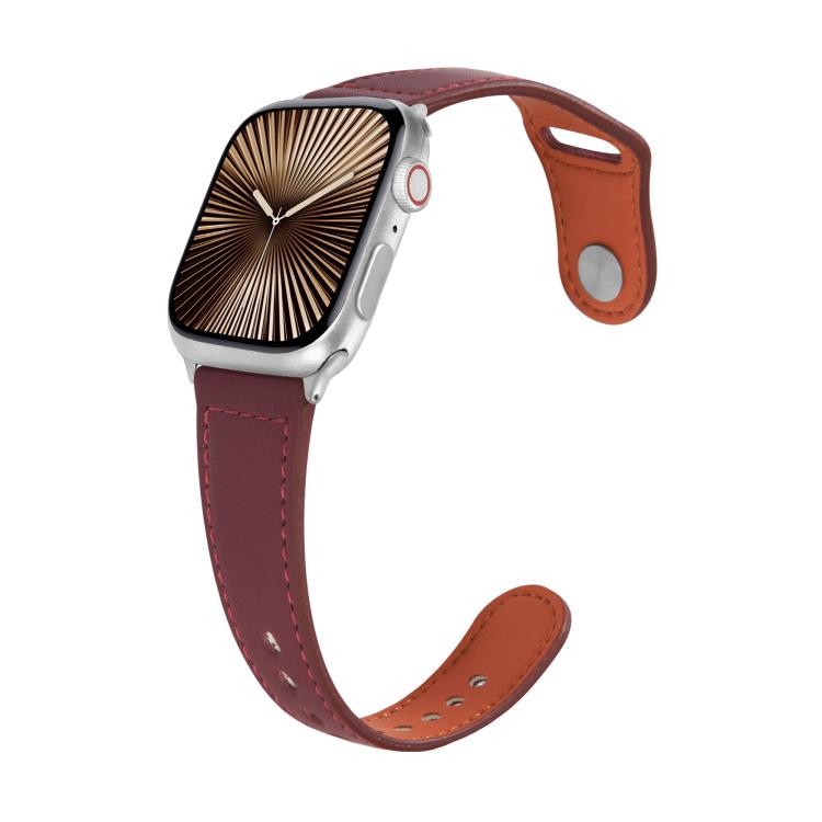For Apple Watch 46mm / 49mm / 45mm / 44mm Kalebol Large Stud Buckle Leather Watch Band(Wine Red) by Kalebol
