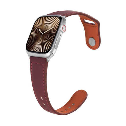 For Apple Watch 46mm / 49mm / 45mm / 44mm Kalebol Large Stud Buckle Leather Watch Band(Wine Red) by Kalebol